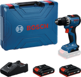 Bosch GSR18V-52 cordless drill set with case and batteries.