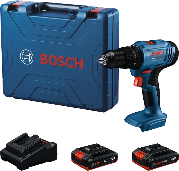 Bosch GSB 183-LI cordless drill set with case.