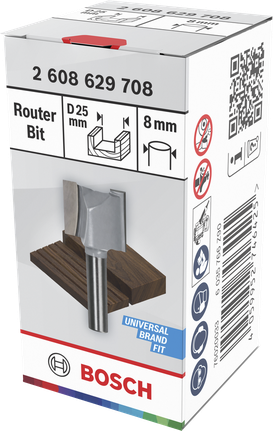 Bosch router bit straight two flutes 25mm diameter, 8mm shank.