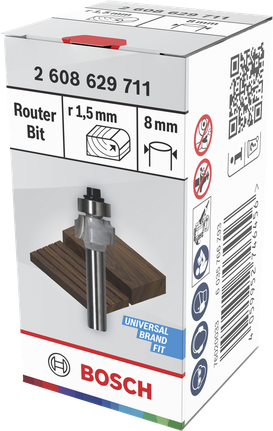 Bosch router bit R1.5 x Ø16 mm shank 8 mm.