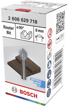 Bosch 90 degree V-Groove router bit 8 mm shank.