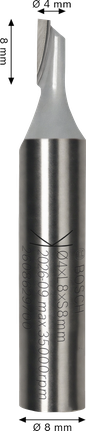 Bosch straight router bit one flute 4x8 mm shank.