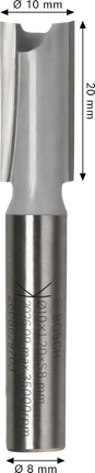 Bosch straight router bit two flutes 10x20 mm shank 8 mm.