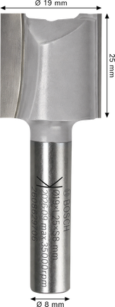 Bosch router bit straight two flutes 19x25x8 mm.