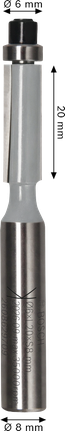 Bosch router bit bottom bearing flush trim Ø6xL20 shank 8 mm.