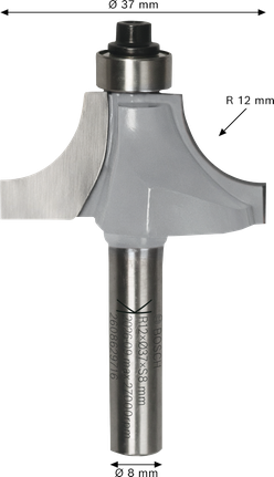 Bosch router bit ovolo with ball bearing R12 x Ø37 shank 8 mm.