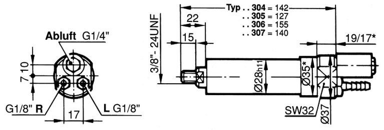 Pneumatic cylinder dimensions.