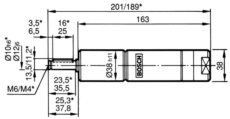 Adapter shaft dimensions.