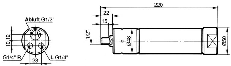 Pneumatic cylinder dimensions.
