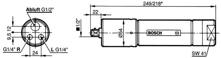 Pneumatic motor dimensions.