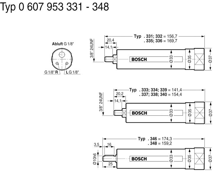 Pneumatic cylinder dimensions.