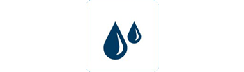 An icon showing two blue water droplets on a white background, indicating moisture or liquid.