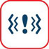 An icon featuring a blue exclamation mark surrounded by wavy lines on a red square background, indicating caution.
