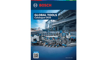 Bosch Global Tools catalogue cover featuring various tools on a construction site backdrop.