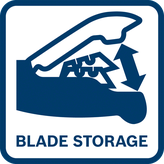 سكين متعدد الاستخدامات مع حجرة مفتوحة بجوار شفرتين بديلتين على سطح رمادي.