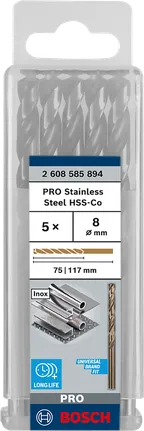 مجموعة رؤوس المثقاب Bosch PRO المصنوعة من الفولاذ المقاوم للصدأ مقاس 8 مم، تحتوي على 5 قطع.