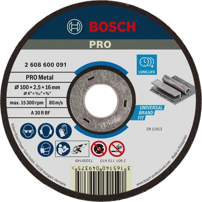 قرص قطع المعادن Bosch PRO 100 × 2.5 × 16 مم طويل العمر.