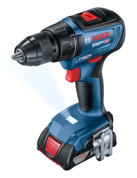 Bosch GSR 18V-50 cordless drill with 2.0Ah battery.