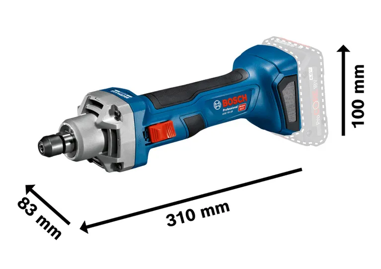 Bosch GGS 18V-20 cordless straight grinder, 24,000 rpm.