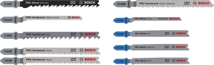 Bosch PRO Wood and Metal Set 100 mm 10-piece jigsaw blades.