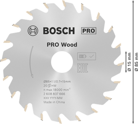 Bosch PRO Wood cordless Circular Saw Blade 85 mm.
