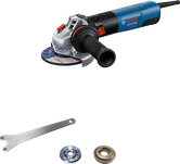 Bosch GWS 20-125 angle grinder with accessories.