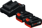 Bosch starter set with GAL 18V-40 charger and two 18V 4Ah batteries.