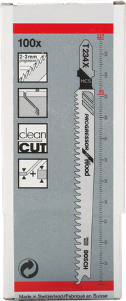 Lama per seghetto alternativo Bosch T 234 X per tagli netti sul legno.