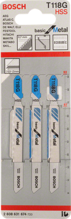 Lama per seghetto alternativo Bosch T 118 G per metallo, denti ondulati.