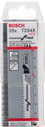 Lama per seghetto alternativo Bosch T 234 X con denti rettificati per legno.