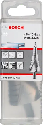 Punta da trapano a gradini Bosch HSS M10-M40 per metallo e PVC.