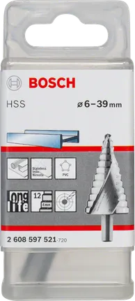 Punta da trapano a gradini Bosch HSS da 6-39 mm per metallo e plastica.