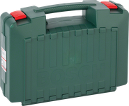 Valigetta in plastica Bosch K con maniglia e chiusure rosse.