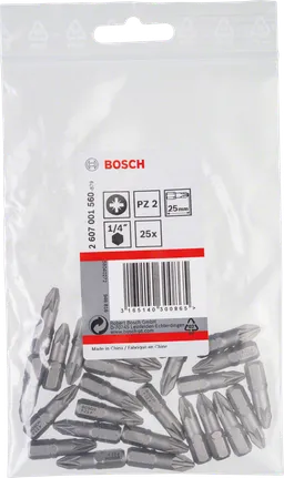 Confezione di punte per cacciavite Bosch PZ2 da 25 mm.