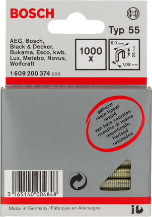 Punti metallici Bosch a corona stretta tipo 55, rivestiti in resina, 23 mm.