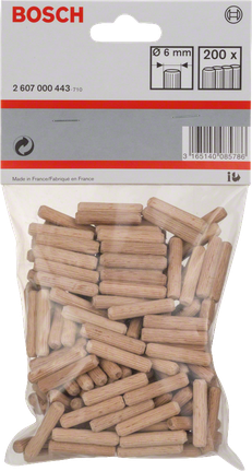 Confezione di tasselli in legno Bosch da 6 mm.