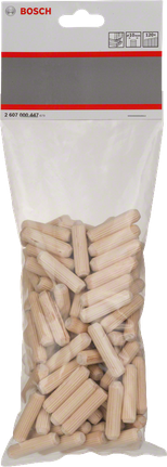 Tasselli in legno Bosch 10x40 mm in sacchetto di plastica trasparente.