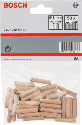 Tasselli in legno Bosch da 6 mm per giunzioni di falegnameria.