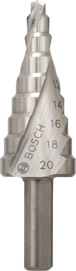Punta da trapano a gradini Bosch HSS da 4-20 mm per la foratura del metallo.