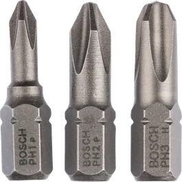 Set di punte per cacciavite extra dure Bosch PH1 PH2 PH3, 3 pezzi.