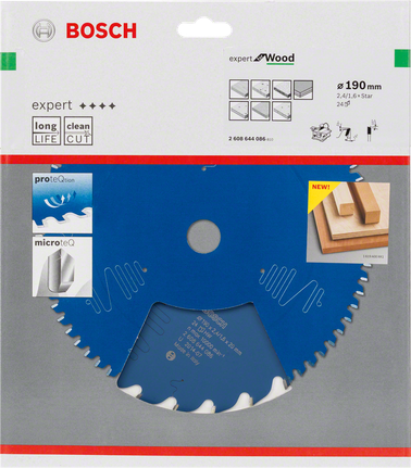 Lama per sega circolare Bosch Expert per legno da 190 mm per tagli netti del legno.