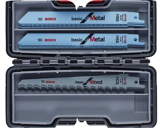 Set di 15 lame per sega Bosch per legno e metallo.
