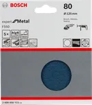 Fogli abrasivi Bosch F550, grana 125 mm, confezione da 5 pezzi (grana 80).