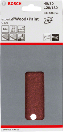 Confezione da 10 fogli abrasivi Bosch C430 per legno e vernice.
