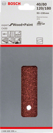 Confezione di fogli abrasivi Bosch C430, 93x230 mm, grane assortite.