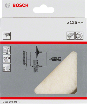 Tampone in lana d'agnello Bosch da 125 mm per la lucidatura delle superfici.