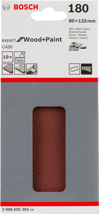 Fogli abrasivi Bosch C430 80x133 mm grana 180, confezione da 10.
