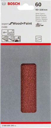 Confezione da 10 fogli abrasivi Bosch C430, 93x230 mm, grana 60.