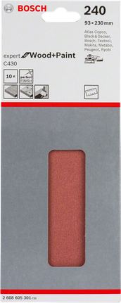 Confezione da 10 fogli abrasivi Bosch C430, grana 240.