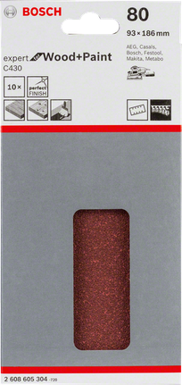 Confezione di fogli abrasivi Bosch C430 93×186 mm.